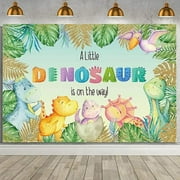 Dinosaur Baby Shower Backdrop Cartoon Cute Dinosaur Tropical Palm Leaves Jungle Safari Baby Shower Background A Little Dinosaur is On The Way Dinosaur Baby Shower Decorations Banner
