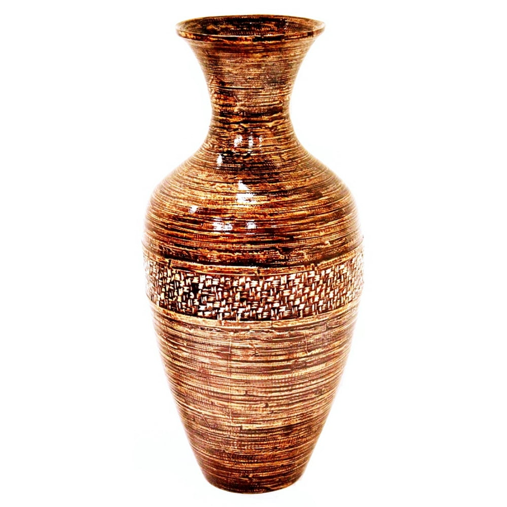 25" Spun Bamboo Floor Vase Bamboo In Distressed Brown