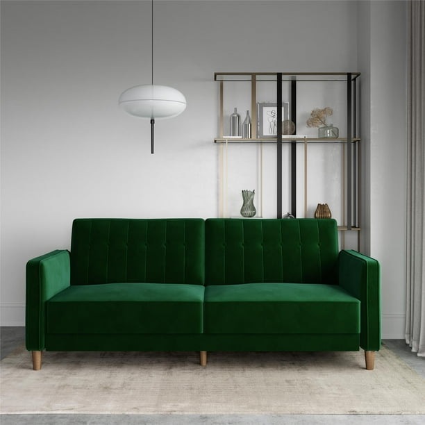 Dhp Pin Tufted Transitional Futon Green Velvet Walmart Com Walmart Com
