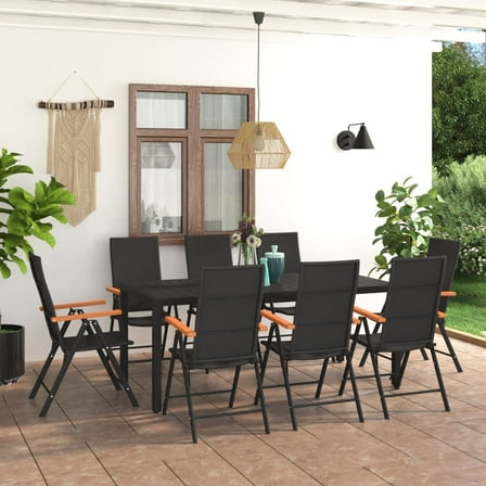 vidaXL 9 Piece Patio Dining Set Black and Brown