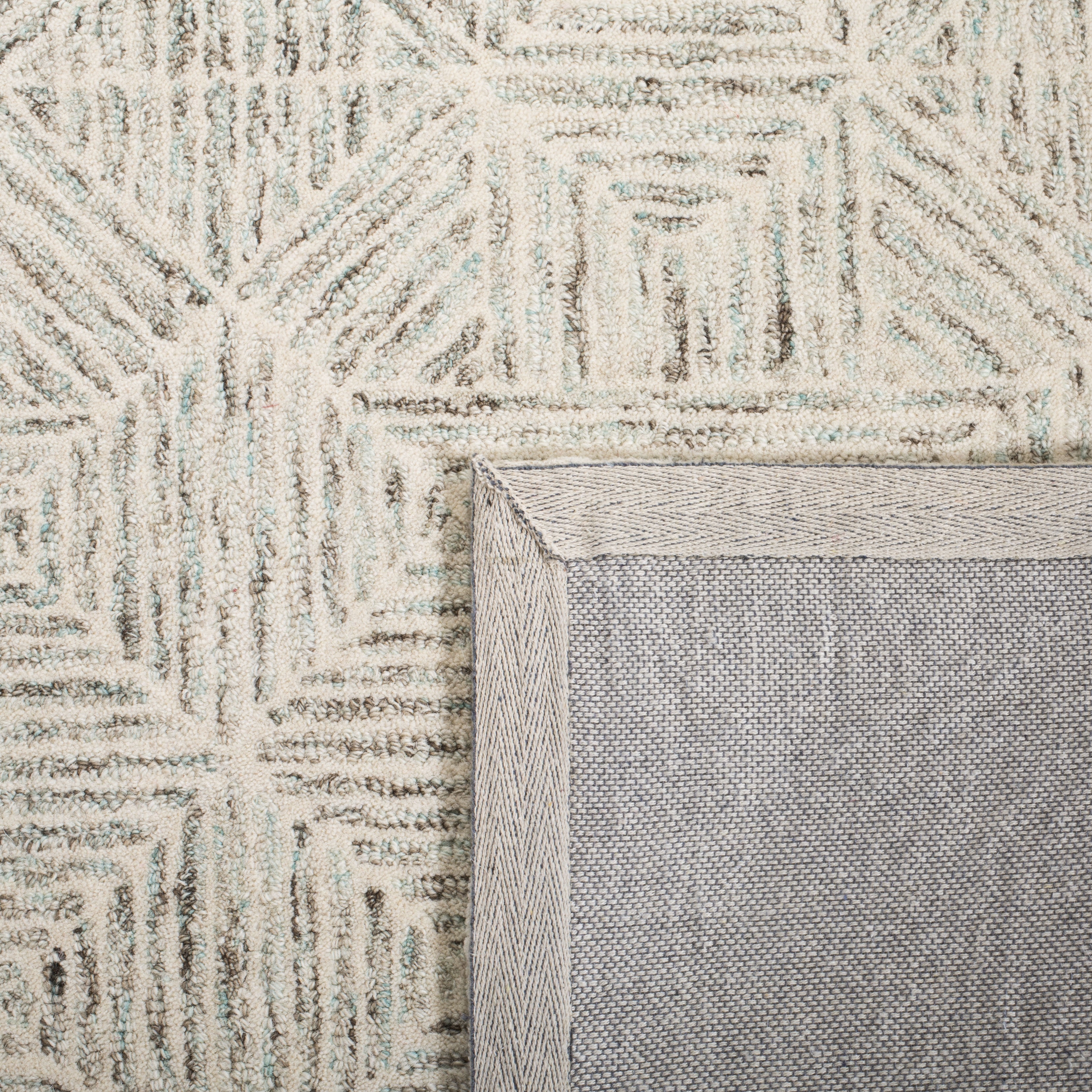 SAFAVIEH Abstract Brock Geometric Area Rug, Ivory/Light Blue, 10' x 10' Square