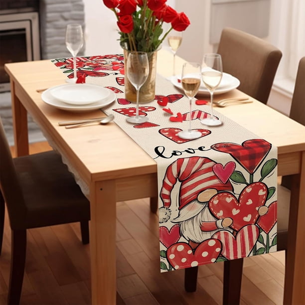CaiYueKe Valentine's Day Table Runner Heart Themed Dining Table Decor for Wedding Anniversary Party Decoration Romantic Dinner Tablecloth Home Living Room Kitchen Decorations
