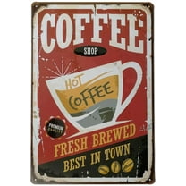 Coffee Shop Hot Coffee Vintage Metal Tin Sign Poster Home Plaque Poster Wall Art Pub Bar Decor 12 X 8
