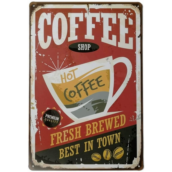 Coffee Shop Hot Coffee Vintage Metal Tin Sign Poster Home Plaque Poster Wall Art Pub Bar Decor 12 X 8