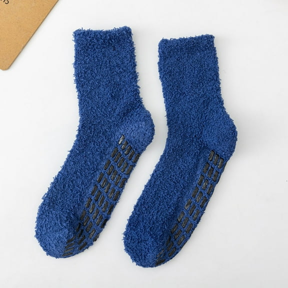 Non Slip Socks for Women Winter Warm Cozy Fuzzy Slipper Socks Soft Fluffy Socks with Grips(Navy)