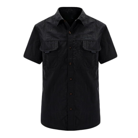 Mens Short Sleeve Cargo Shirts with Pockets Button Up Collared Quick-Drying Tshirts Casual Solid Slim Comfort Basic Outdoor Hiking Tops