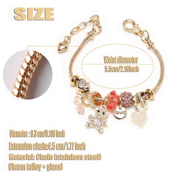 DASAW-Charm Bracelets for teen girls exquisite cute cartoon friendship bracelet Gold Stainless Steel Bangle birthday Gift box Adjustable little girls kids jewelry holiday gifts