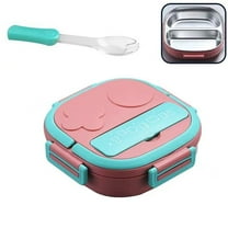 Dusknt 304 Portable Stainless Steel Lunch Box for Going Out, Pink, Two Compartments, Food Storage,