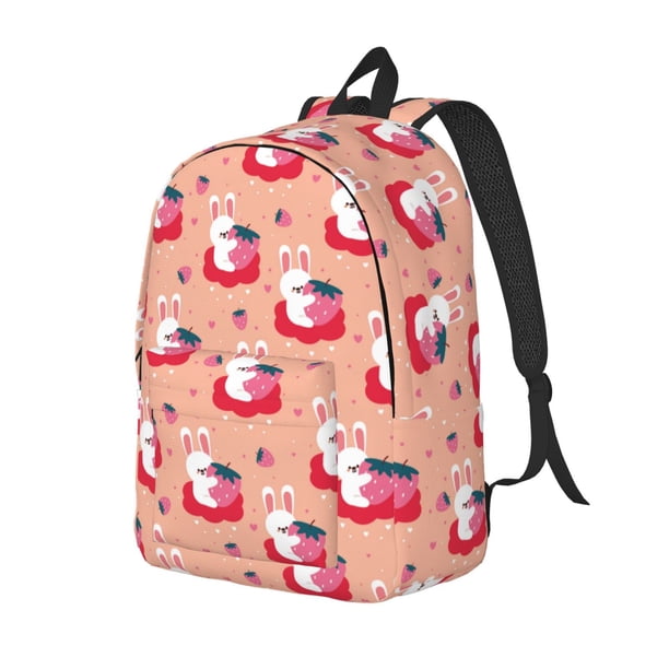 Disketp Bunny And Strawberry Mochila de Lona Estampada, Mochila Escolar de Viaje Ligera para Estudiantes y Portátil-Medium