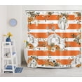 thumbnail image 2 of Fall Thanksgiving Shower Curtain, Autumn Gray White Pumpkins Floral on Orange and White Striped Shower Curtain for Bathroom Polyester Fabric Bath Curtain Bathroom Decor with 12 Hooks, 72X72 inches, 2 of 6