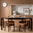 thumbnail image 3 of Guyou Modern Rattan Backrest Dining Chairs Set of 2, Mid-century Farmhouse Faux Leather Upholstered Kitchen Chairs Solid Wood Side Chairs for Kitchen Dining Room Living Room, Brown, 3 of 20