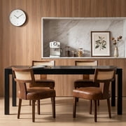 Guyou Modern Rattan Backrest Dining Chairs Set of 2, Mid-century Farmhouse Faux Leather Upholstered Kitchen Chairs Solid Wood Side Chairs for Kitchen Dining Room Living Room, Brown