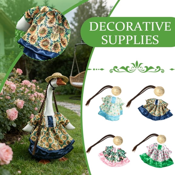 17In Spring Porch Goose Outfit Set, Pack Of 2 (1 Hat 1 Dress), Vibrant Pink & Green Tulip Patterned Decorative Clothing, Colorful / Vibrant Design Festive Ornament For Home Porch, Lawn, Yard &