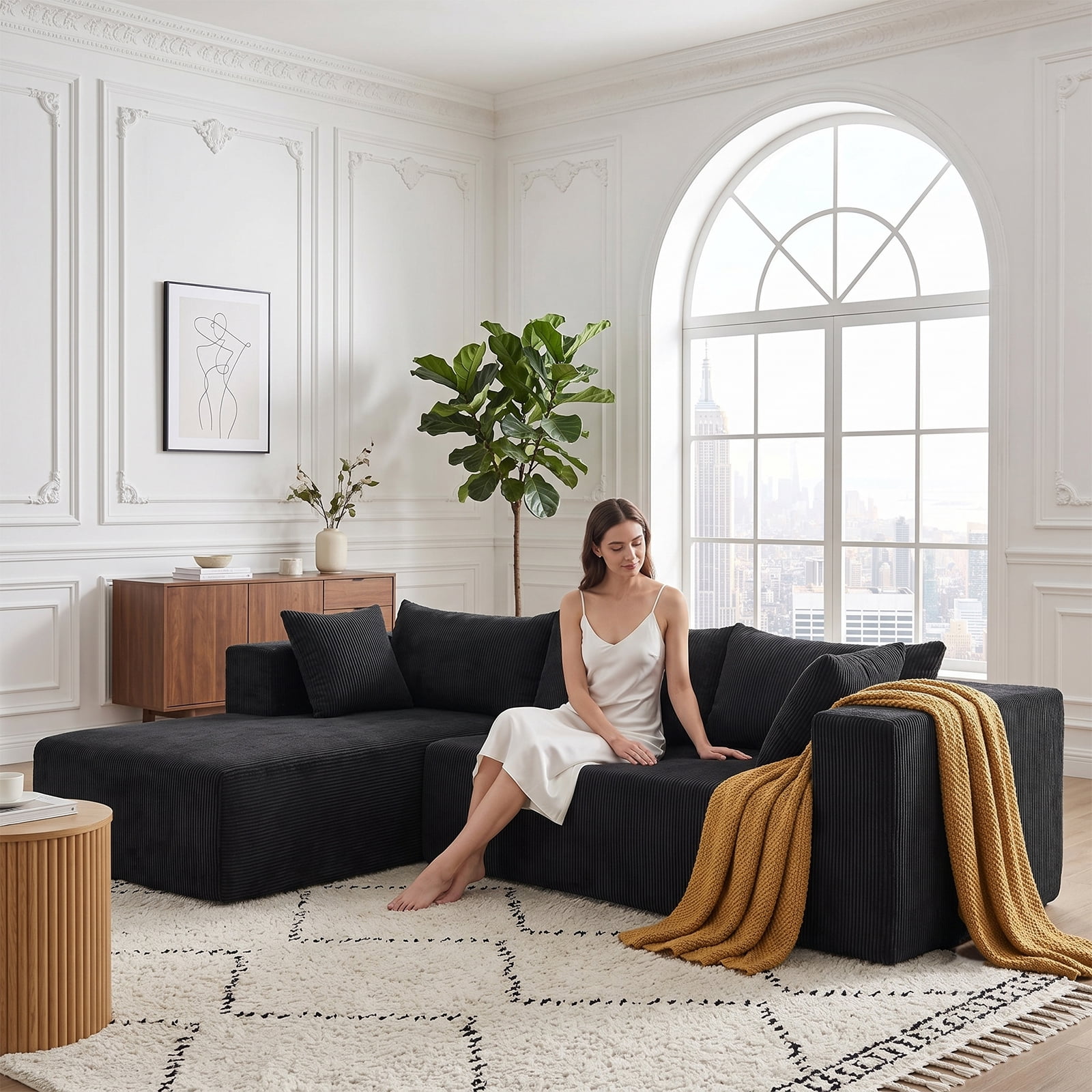 AENKYO 96” Cloud Modular Sectional Sofa with L-Shape Chaise, Deep