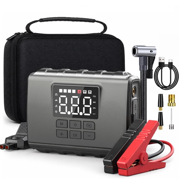 GCZ 3000A Peak Portable Jump Starter with Air Compressor, 20000mAh Battery Booster for All Gas & 6.5L Diesel Engine, Dual Cylinder & LED Display & Flashlight
