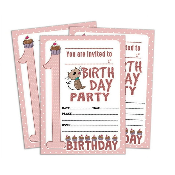 Darling Souvenir Pink Birthday Invitation Card Printable Fill or Write In Blank Invites Party Supplies Pack Of 28 5 x 7 Inches