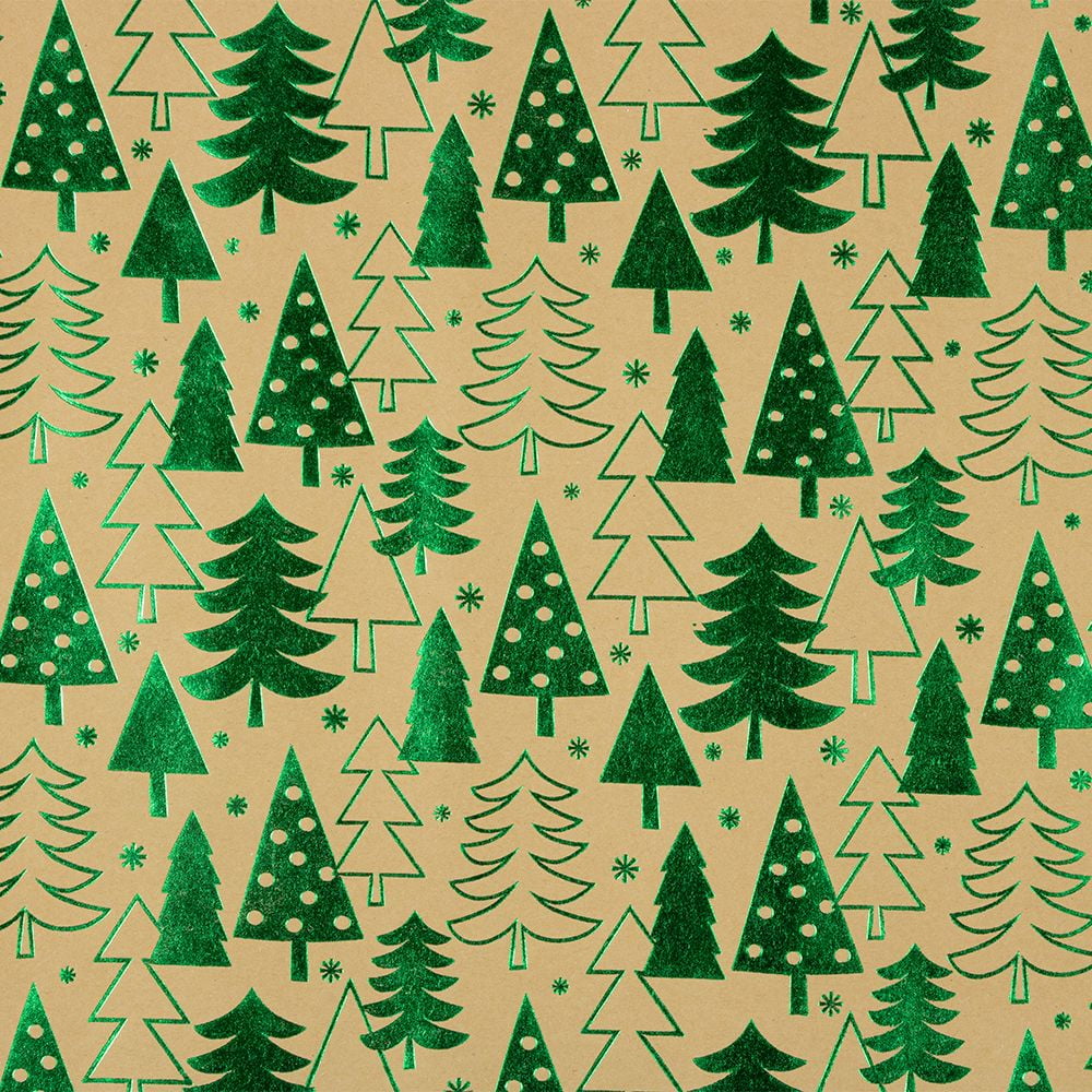 JAM Paper® Christmas Wrapping Paper, 20 Sq Ft, Painted Christmas Trees