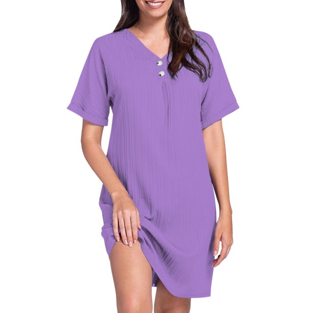 WILLBEST Vestidos Floreados Para Mujer Cuello En V Color Sólido 2025 Cómodo Casual Vestido Con Botones