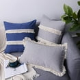 thumbnail image 3 of Nvzi Farmhouse Cotton Linen Throw Pillow Covers with Tassels Decorative Lumbar Throws Cushion Cover for Sofa Bedroom Car (Grey 03, 12"x20"), 3 of 5