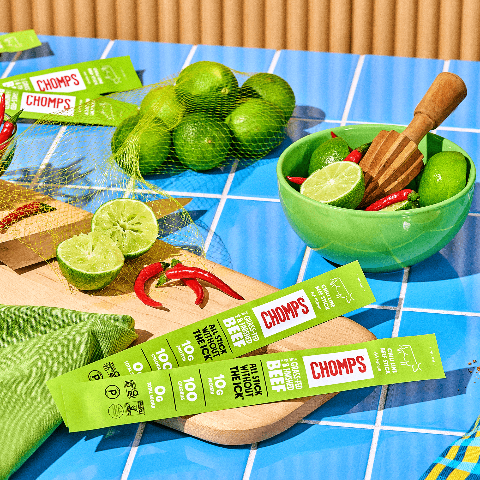 Chomps Grass-Fed And Finished Chili Lime Beef Snack Sticks (8 Count)