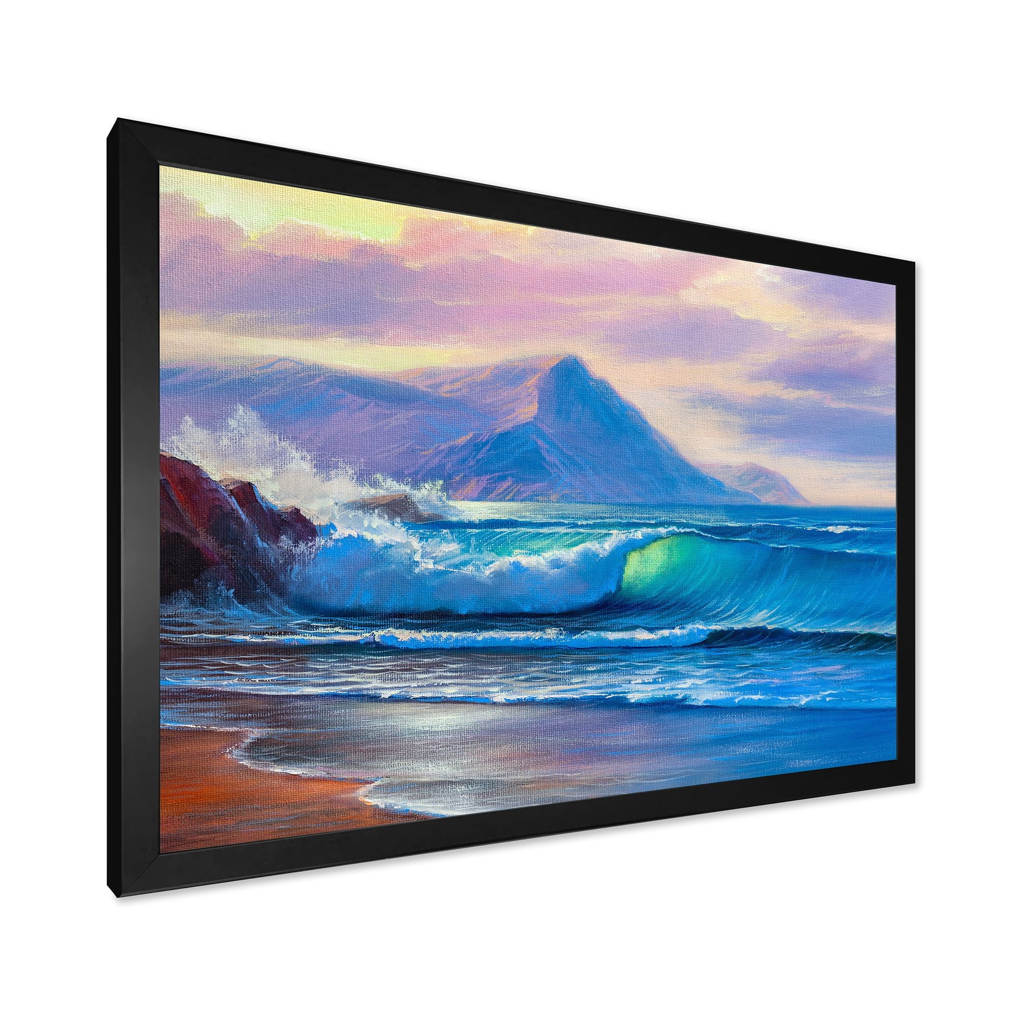 Designart 'Blue Waves Breaking At The Beach Landscape I' Nautical & Coastal Framed Art Print