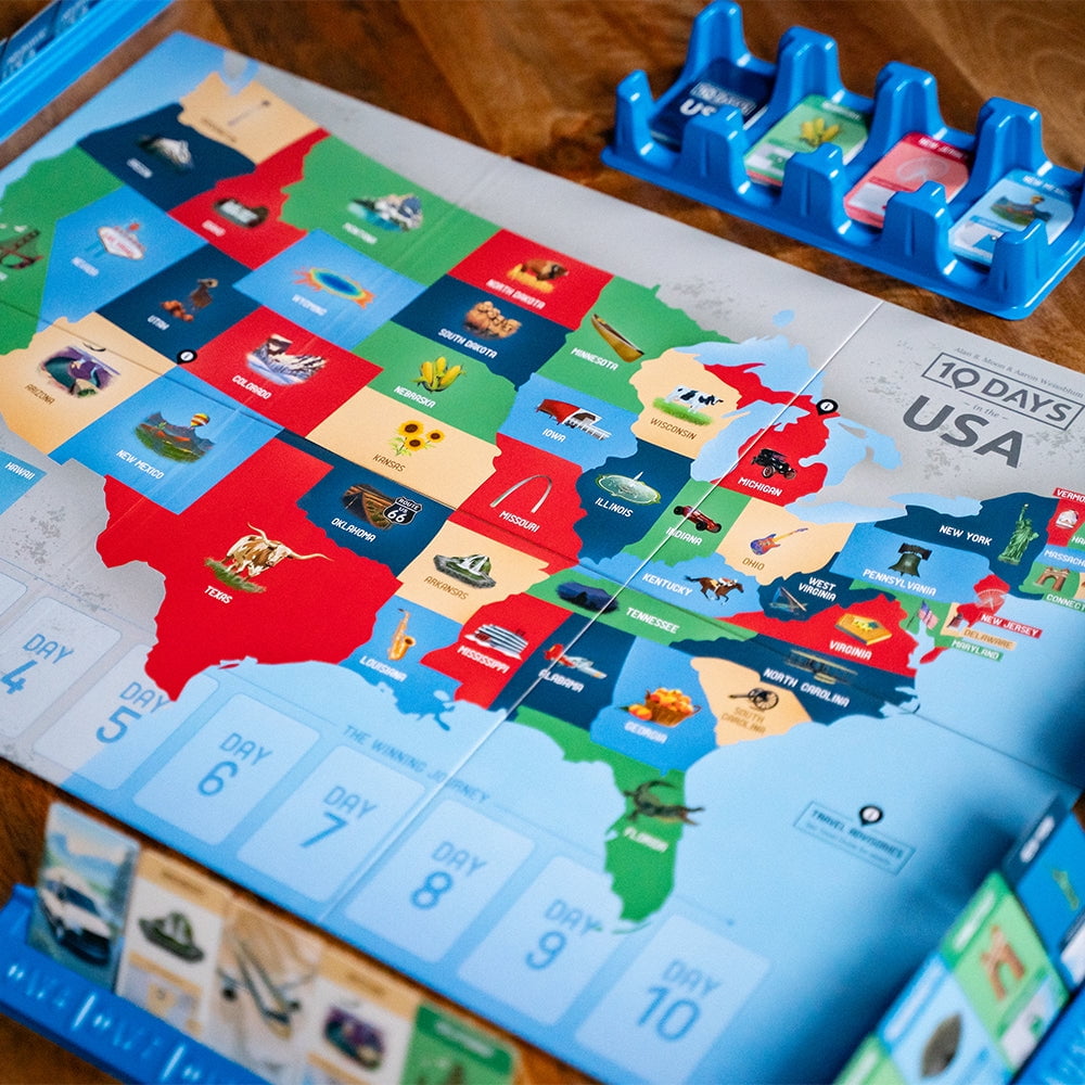 10 Days in The USA, Family Road Trip Board Game for All Ages, Designed by Alan Moon - Designer of Ticket to Ride, 2-4 Players, 30 Min, Ages 8 and Up, by USAopoly