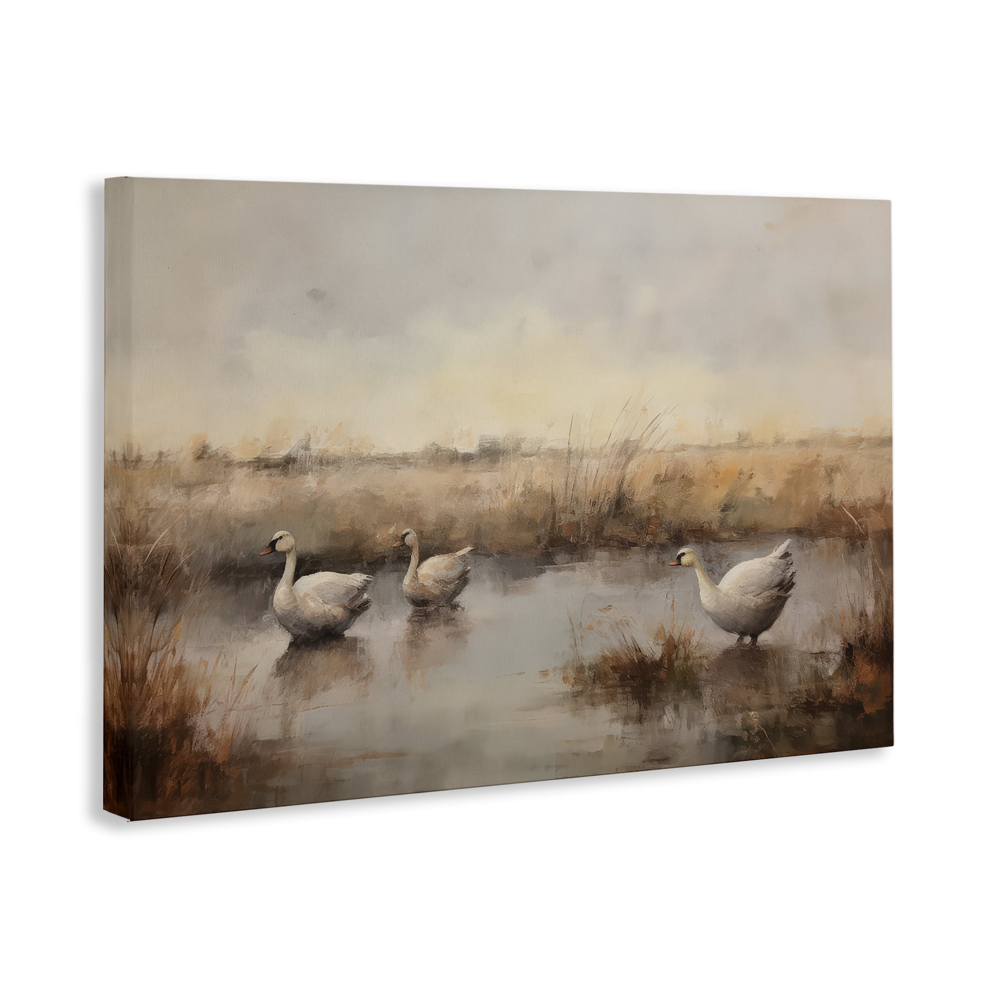 Stupell Industries Swan Family Rural Pond Landscape & Nature Painting Wrapped Canvas Art Print Wall Art, 45 x 30