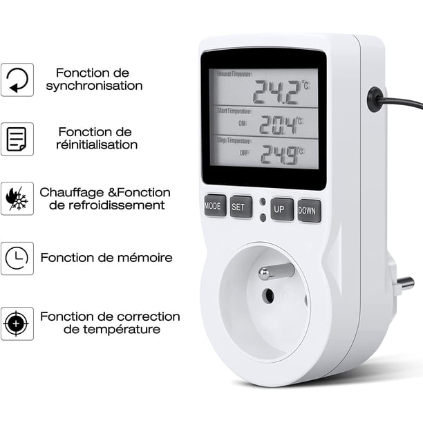 Enchufe Termostato Con Temporizador Y Sonda – 230V, 16A, Pantalla LCD, Para Invernaderos, Terrarios Y Control De Climatización