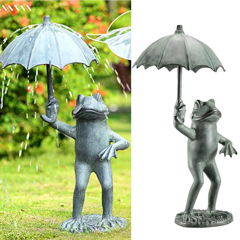 Cheers.US Frog with Umbrella Garden Sculpture Statue,Frog Figurine