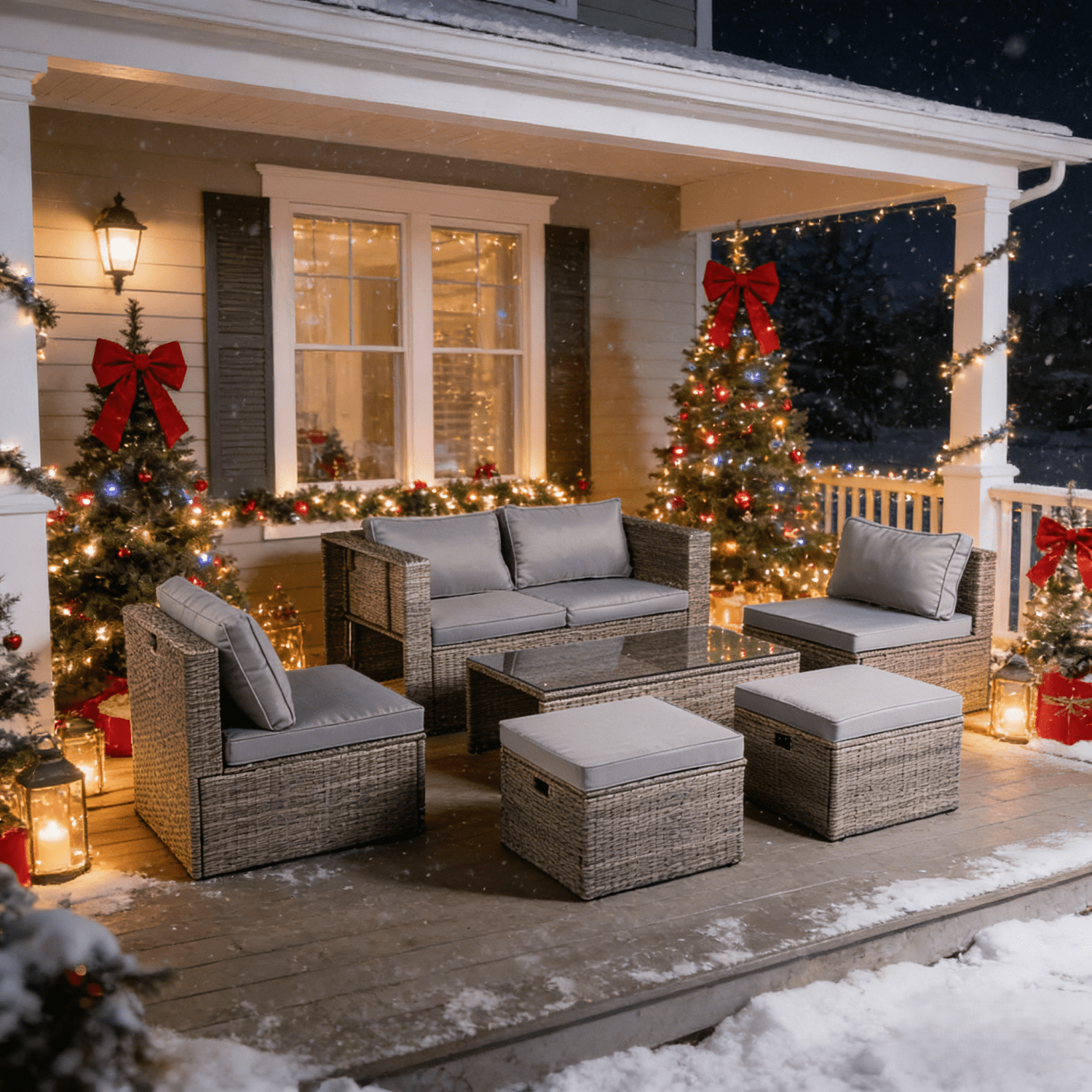 Ktaxon 7-Piece Modular Patio Sectional Set, All-Weather Rattan Set Grey Cushions