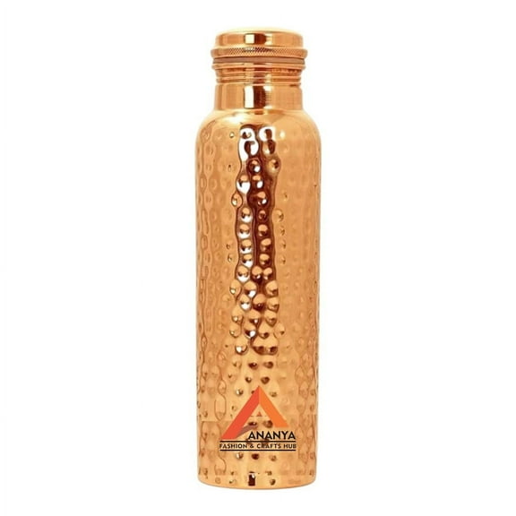 Pure Copper Bottle for Water, Joint Less, Hammered Design, 700 ML, 1 Piece