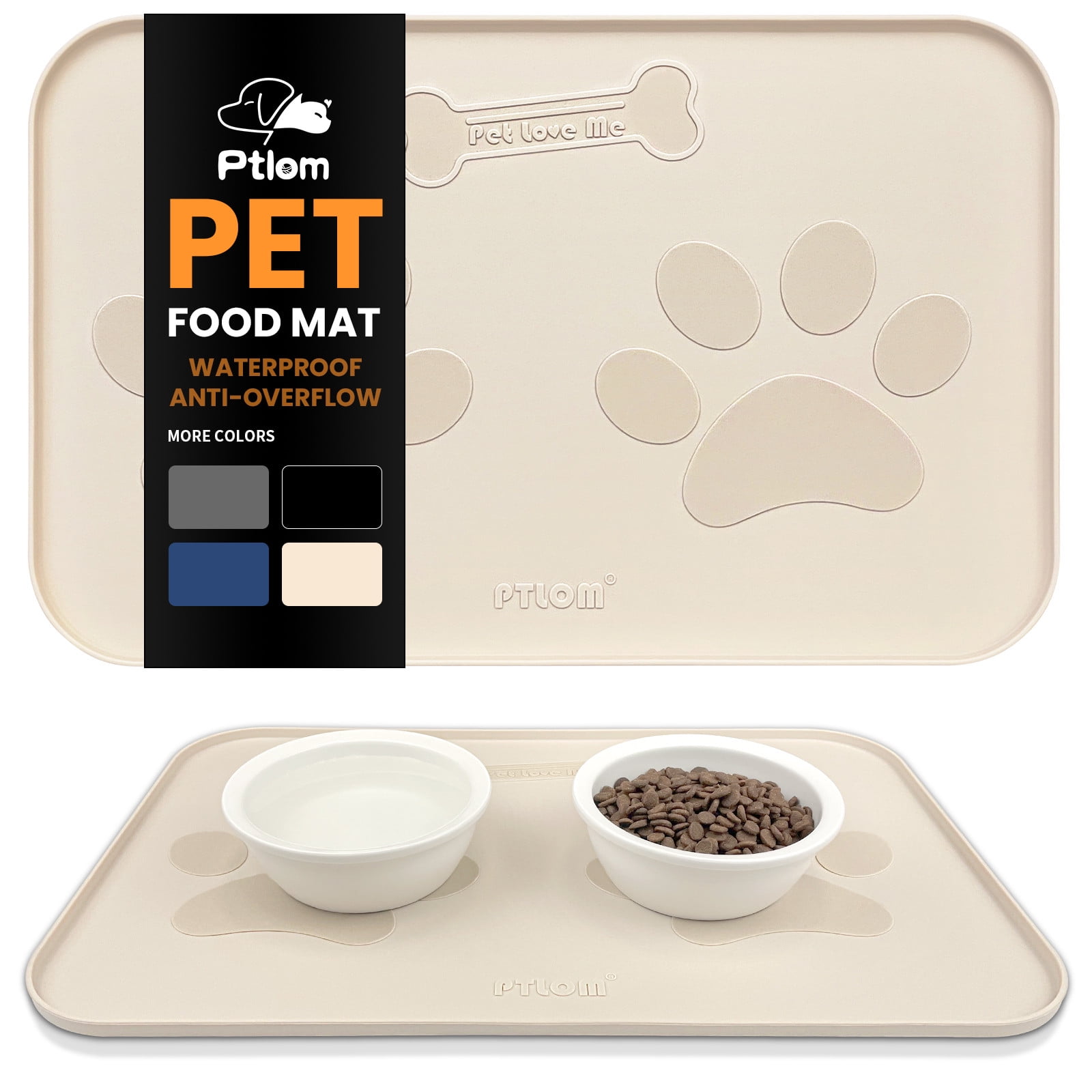 Ptlom Pet Placemat,Dogs Cats Silicone Feed Mats for Food and Water,High