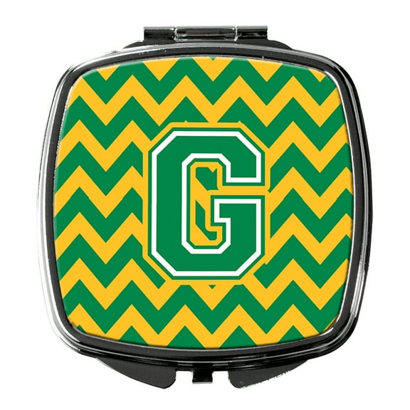 Letter G Chevron Green and Gold Compact Mirror CJ1059-GSCM