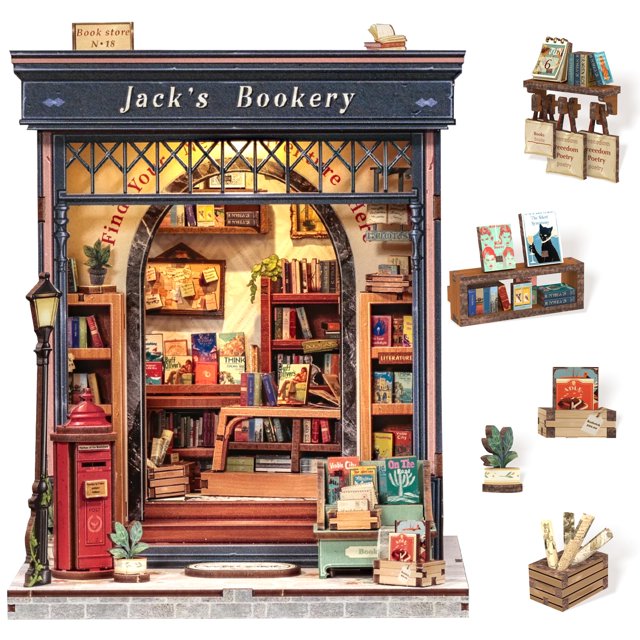 Kit de biblioteca para casa de muñecas en miniatura, lindo y divertido, Nook Jack's