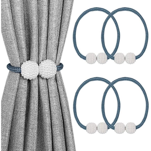 Magnetic Pearl Curtain Tiebacks, Decorative Rope Curtain Holdbacks, 4 Pack for Window Curtain Decoration
