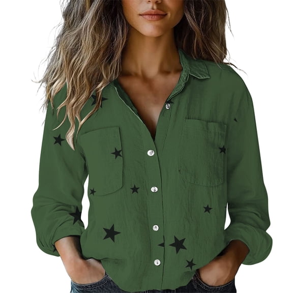 Yigetop Women Button Down Shirt, Women's Fashion Spring Summer Casual Long Sleeve Loose Shirt Top Womens Long Sleeve Button Down Shirts Green L