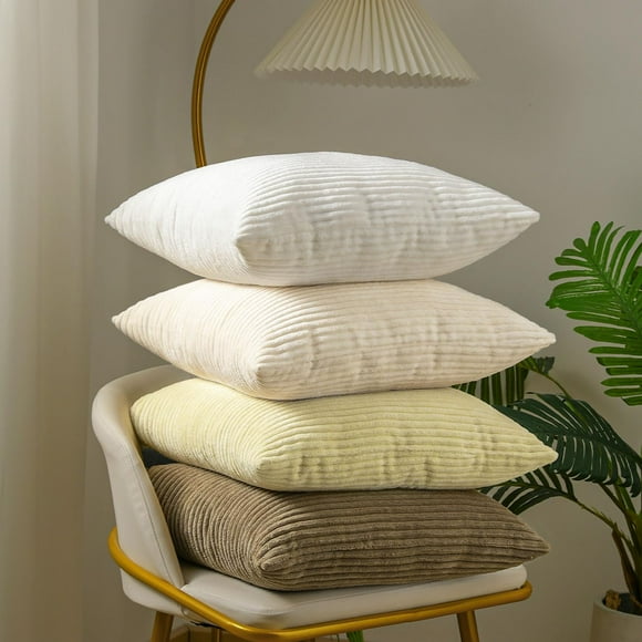 Lewondr Corduroy Throw Pillow Covers 20x20, Set of 4 Multi-Color Matching Square Soft Throw Pillow Cases Modern Stripes Couch Pillows for Living Room Home Bedroom Sofa Car Office Decor, 50x50cm/Brown