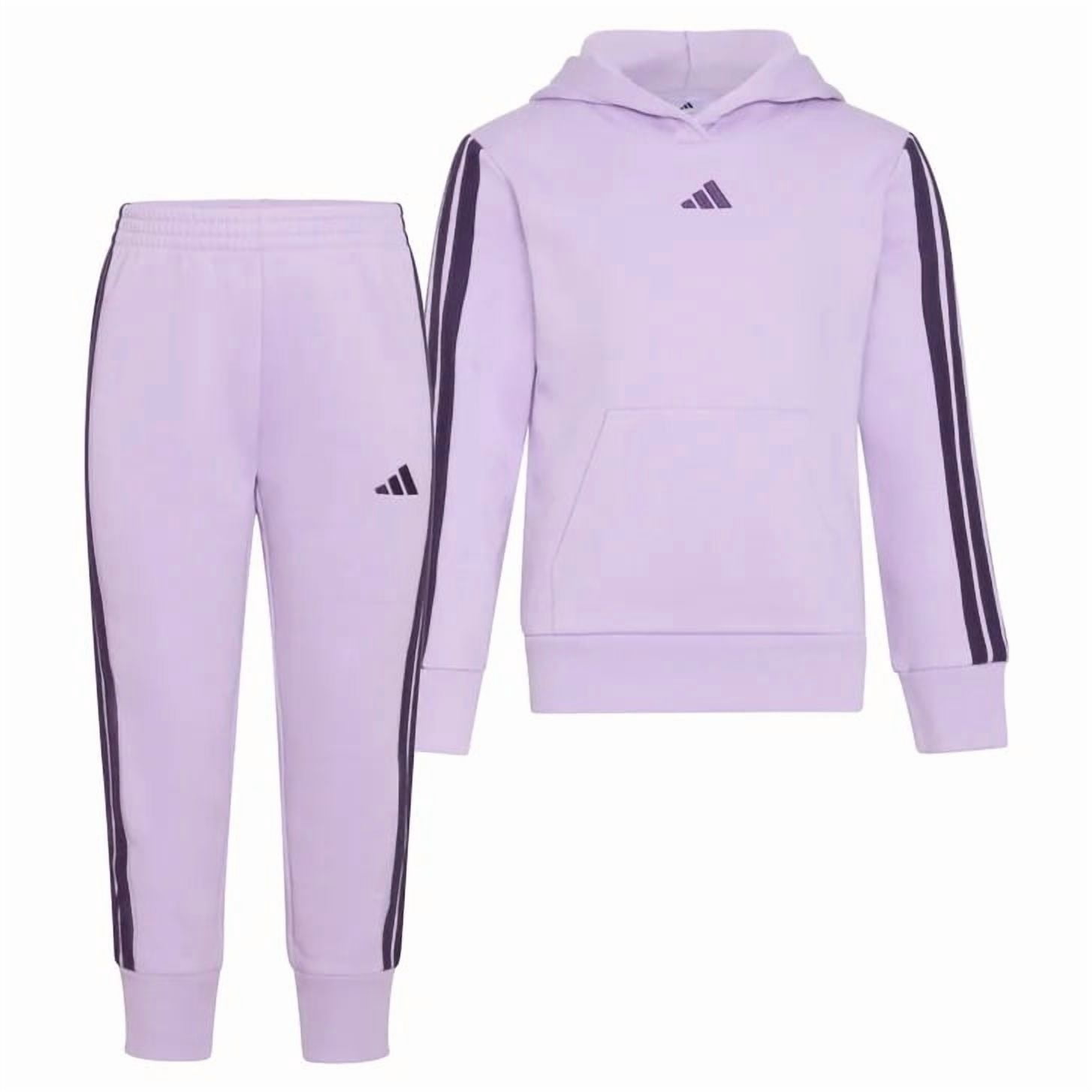 adidas Youth Kids’ 2-Piece Tracksuit Outfit Set – Fleece Hoodie & Jogger Sweatpants, Midweight Activewear Outfit (Purple/4T)