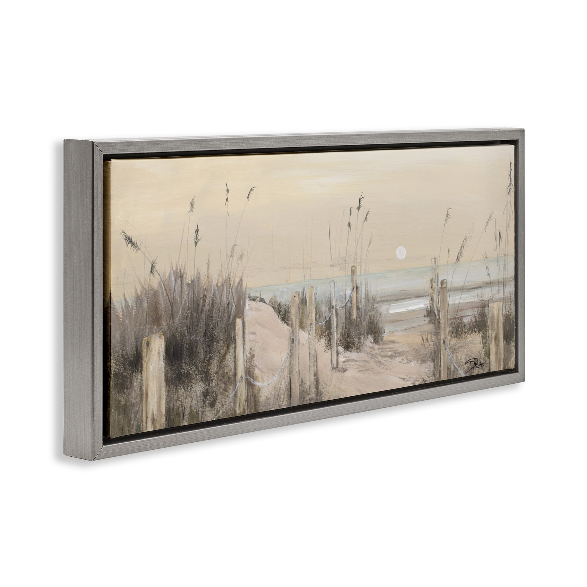 Stupell Industries White Moon Over Ocean Gray Framed Floater Canvas Wall Art, design by Patricia Pinto