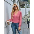 thumbnail image 5 of Women'S Multi-Layered V-Neck Solid Color Long Sleeved T-Shirt Casual Blouses Top Pink L, 5 of 10