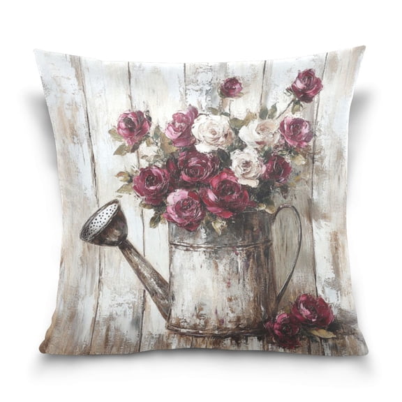 Wobogo Burgundy Roses Pillowcase Special Crystal Velvet Breathable and Comfortable Bedside Decorations Pillow 16×16in