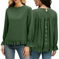 thumbnail image 5 of FRSASU Long Sleeve Blouses for Women V Neck Loose Business Solid Color Casual Loose Fit Tunic Pullover Shirts Army Green, 5 of 8