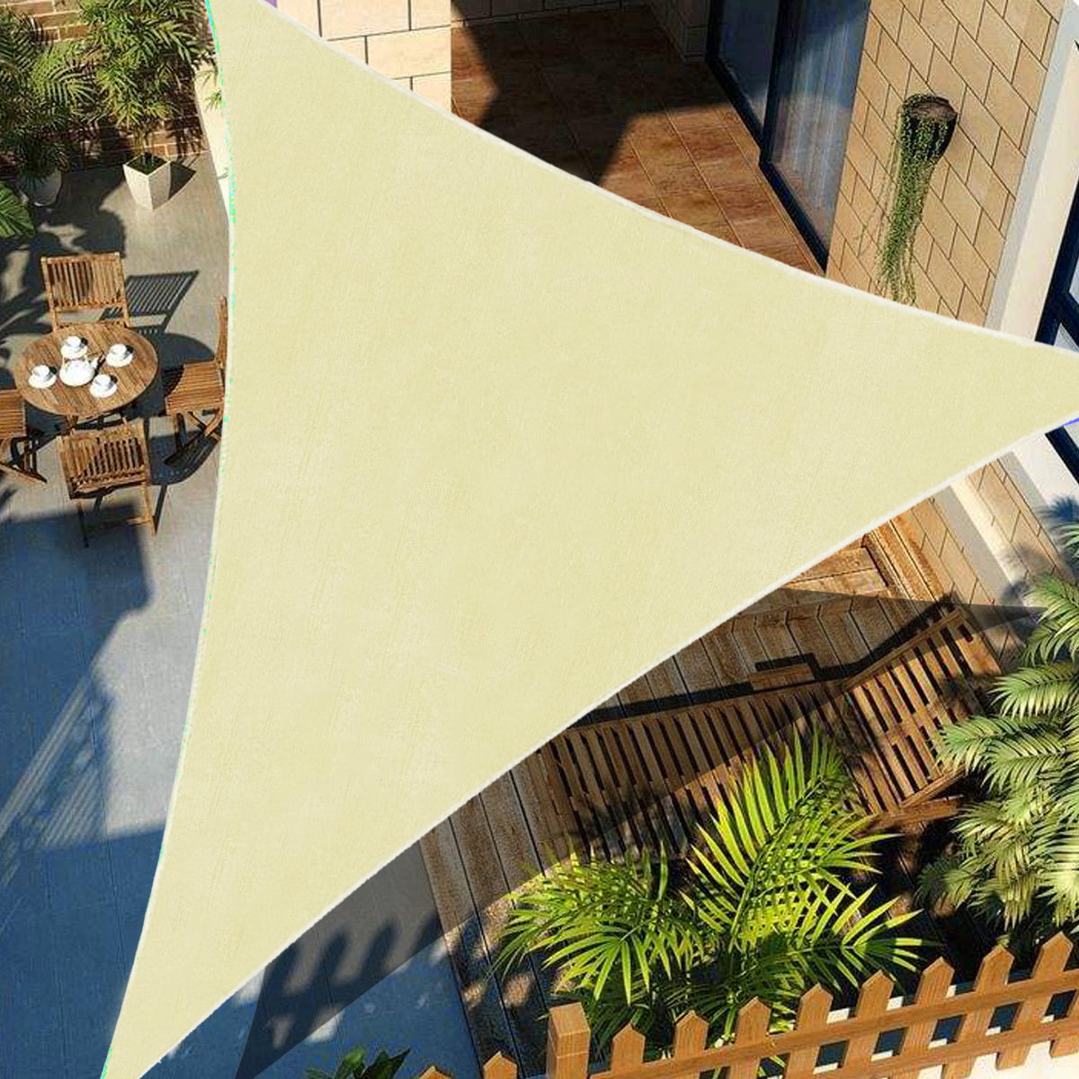 Triangular Sun Shade Sail Shade Net UV Block Curved Design Deck 3.6m Yellow 