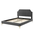 thumbnail image 3 of Platform Bed Frame, Queen Size, Velvet, Dark Grey Gray, Modern Contemporary Urban Design, Bedroom Master Guest Suite, 3 of 10