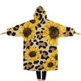 thumbnail image 2 of Oversized Wearable Blanket Hoodie,Beige Leopard Sunflower Pattern Sherpa Blanket Hoodie with Super Pockets,Super Warm Fuzzy Pullover for Women & Men, 2 of 6