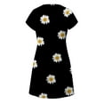 thumbnail image 4 of SHOPESSA Women's Round Neck Petal Short Sleeve With Pocket Ruffle Hem Tunic Black Dresses for Women, 4 of 7