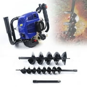 DENEST 52CC Post Hole Digger Gas Powered Earth Auger Borer Machine + 2 Auger Drill Bits