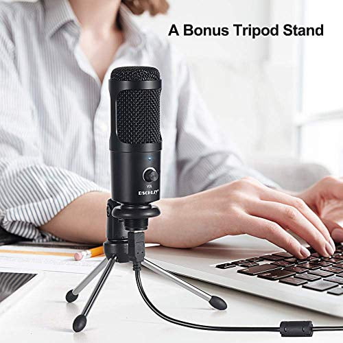 USB Condenser Microphone Bundle Kit,192KHZ/24BIT Professional Cardioid Computer Mic with Adjustable Scissor Arm Stand Shock Mount and Gain Knob for Recording,for Podcasting,Gaming,YouTube (Black)