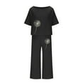 thumbnail image 4 of 2026 ! JINMGG Two Piece Outfits Women, 2026 Fashion Fall Ladies Summer Fashion Casual Loose Round Neck Short Sleeve Printing Wide Leg Linen Suit Black XXXL, 4 of 5