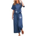 thumbnail image 2 of ICHUANYI Liquidación Señoras Verano Moda Casual Suelto Cuello Redondo Manga Corta Impresión Ancha Traje De Lino ICHUANYI WER202308257544, 2 of 5